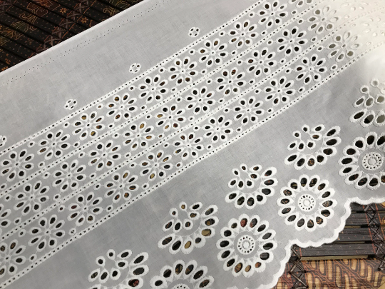 Natural White Broderie Anglaise on  Swiss Cotton Voile, 33 cm.